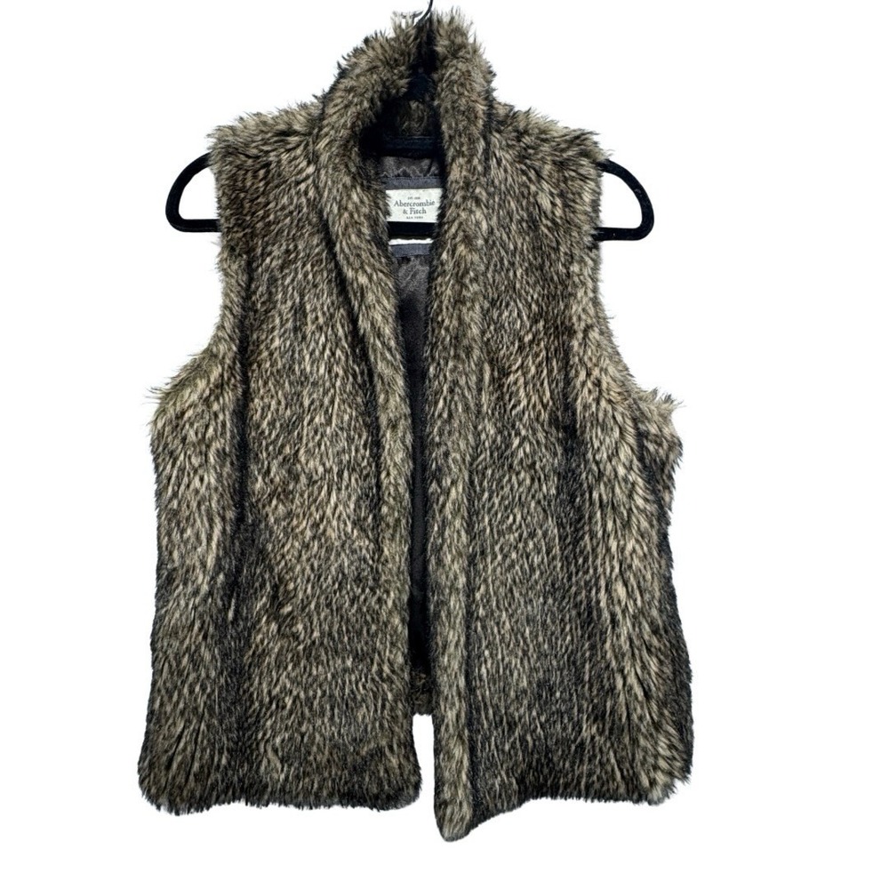 Abercrombie Fitch Vest Womens L Brown Faux Fur Open Front Sleeveless Retro